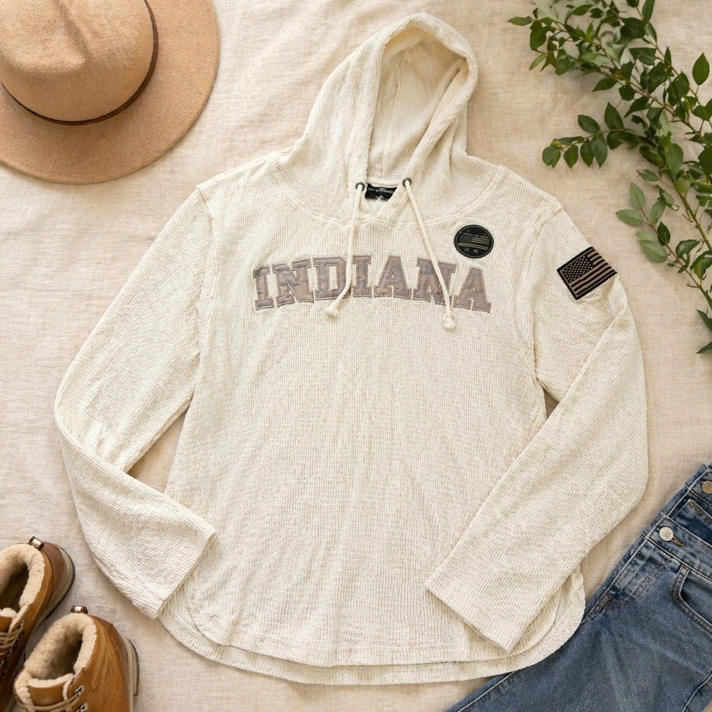Colosseum Indiana Hoosiers OHT Waffle Knit Hoodie Cream Camo Large OTFFTH30100CR